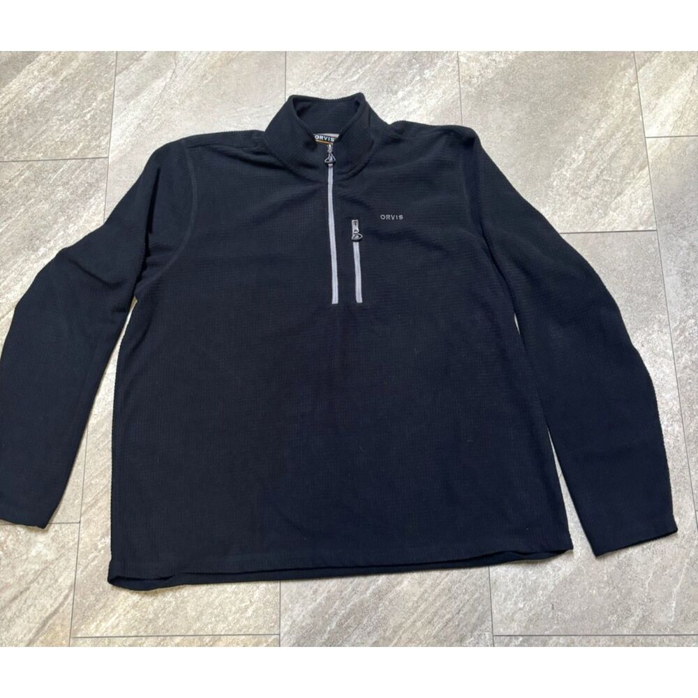 Orvis Quarter Zip Black Waffle Fleece Jacket Men's Size XXL